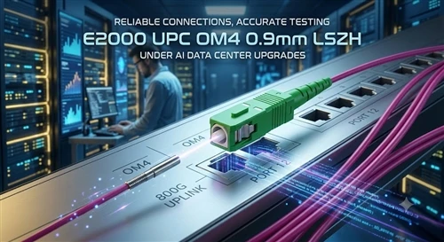 AI ডেটা সেন্টার আপগ্রেডের অধীনে, কীভাবে E2000 UPC OM4 সিমপ্লেক্স LSZH ফাইবার অপটিক পিগটেল সংক্ষিপ...