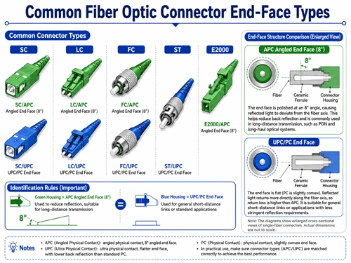 Common fiber optic connector end faces Common fiber optic connector end faces